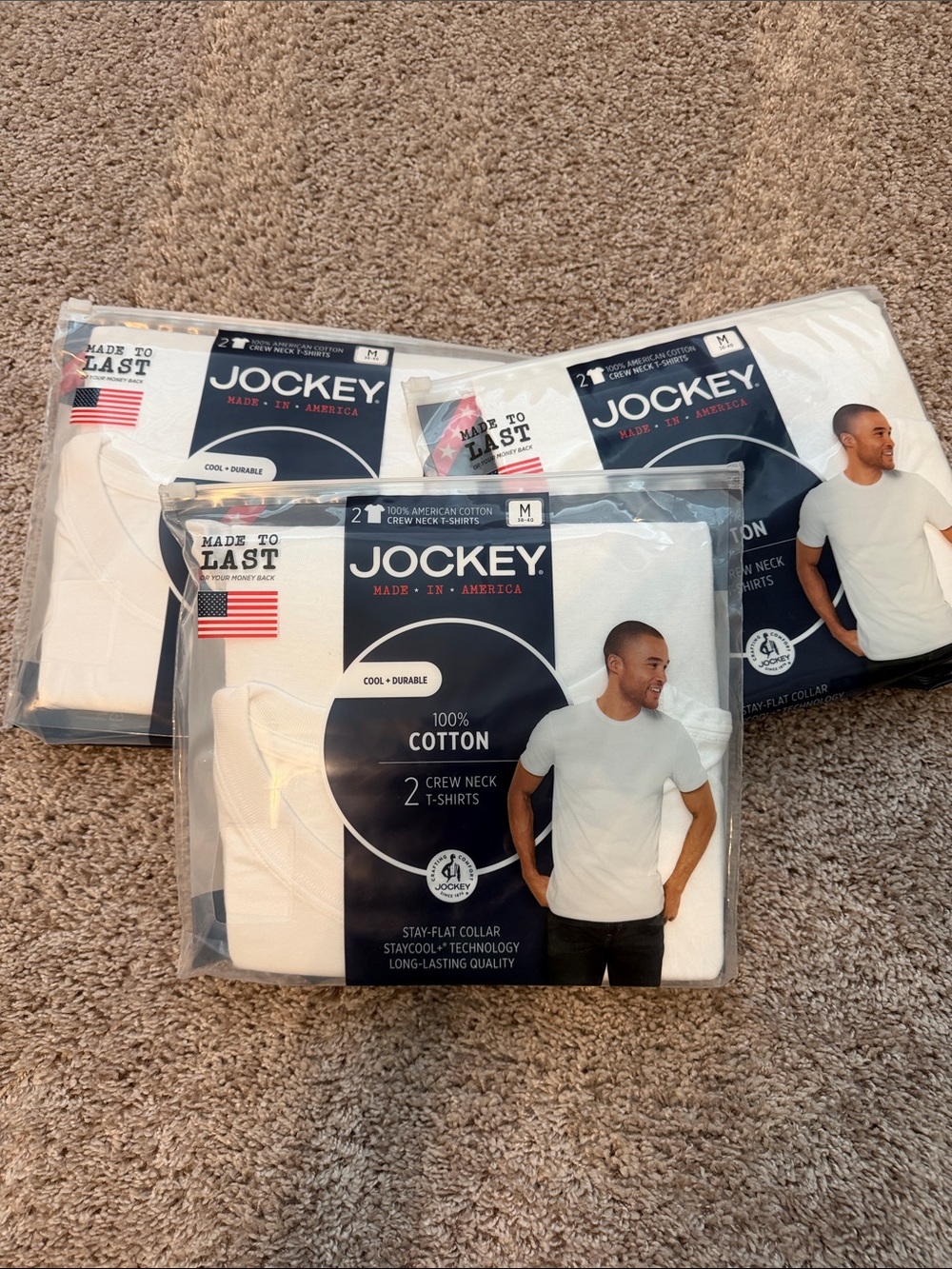 Jockey Men's White 2-Pack Crew Neck Cotton T-Shirts (6 total)